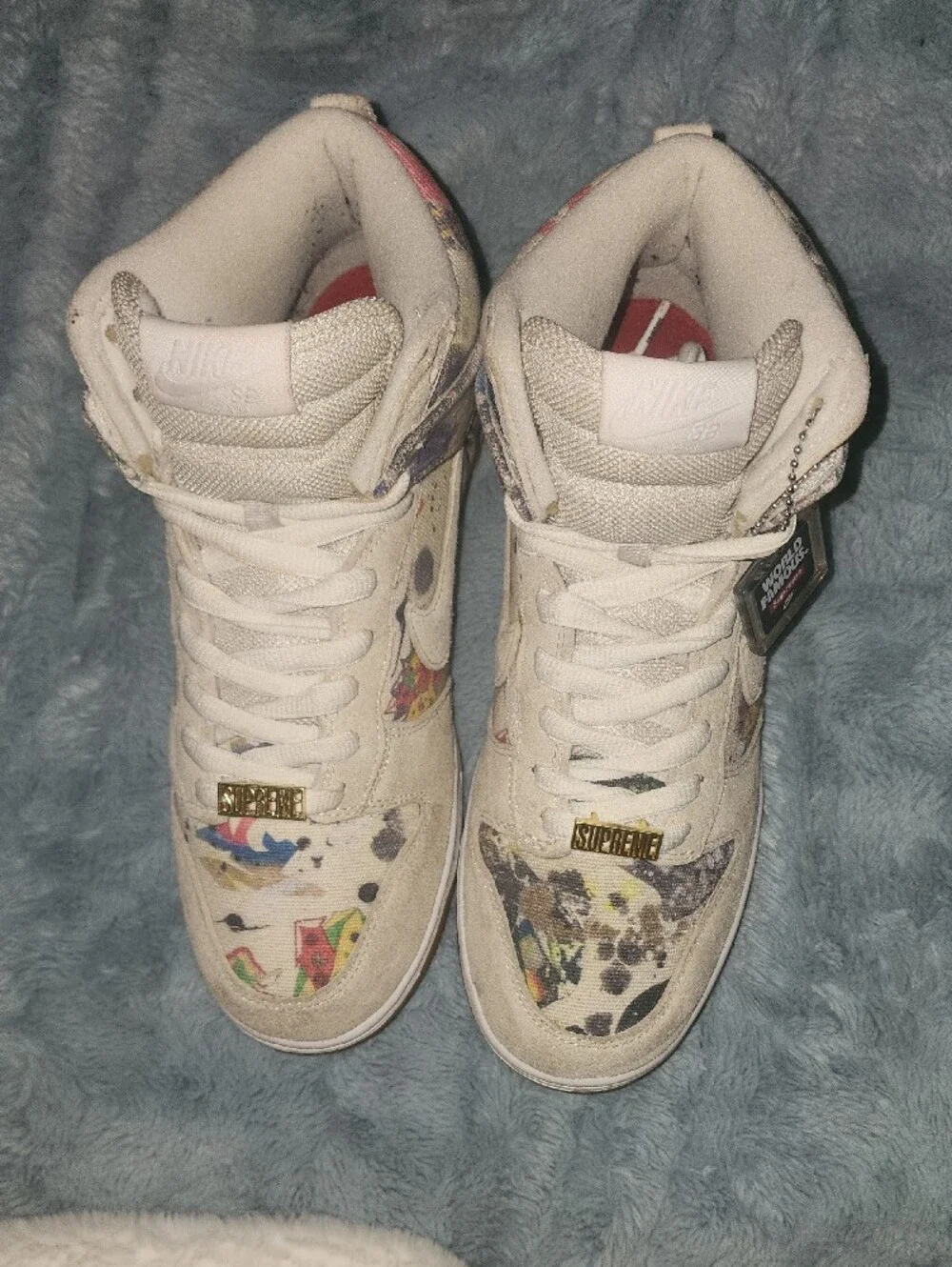 Supreme Beige Floral-Print Mid-Top Sneakers
